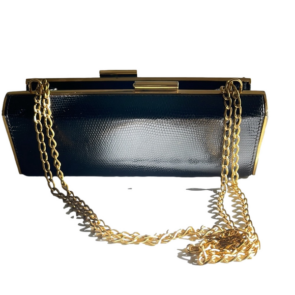 Gucci Handbags - Gucci Lizard Skin RARE Evening Bag / Minaudière Purse on Gold Tone Chain Vintage
